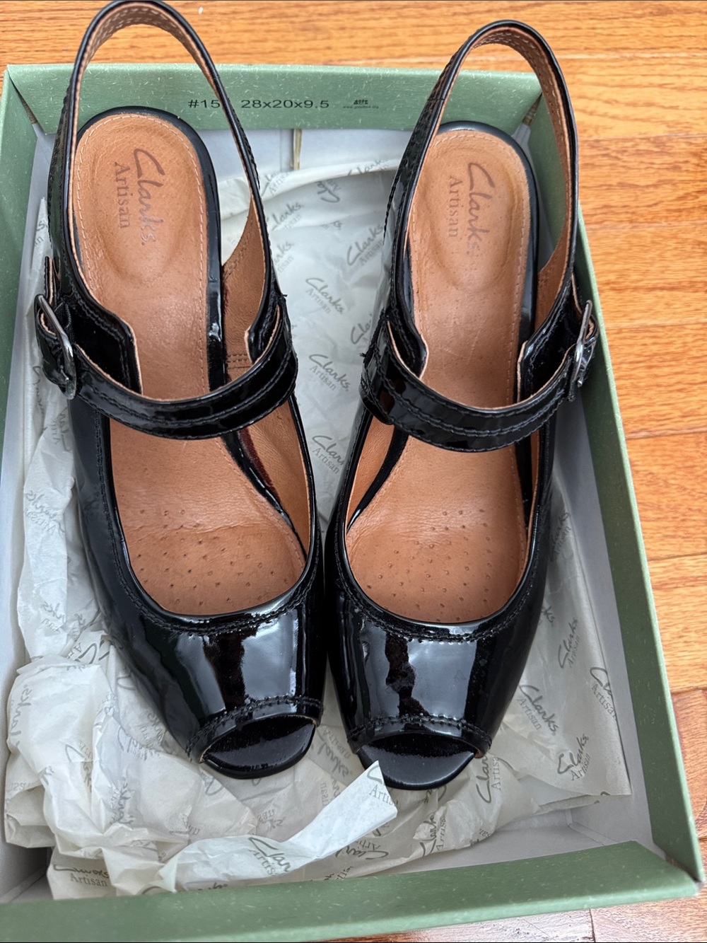 Clarks Black Patent Slingback Peep-Toe Heels